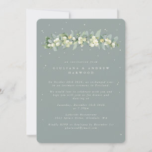 Blaugrüne Snowberry+Eukalyptus Hochzeitsempfang Einladung