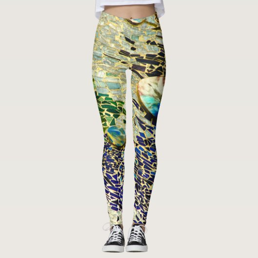 Blaugrüne spanische Mosaik Leggings (Vorderseite)