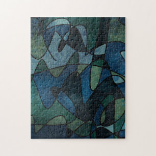 Blaugrüne Teal Digital-Buntglas-Abstrakt Puzzle
