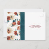 Blaugrüne Terrakotta-Blumen-Boho-Hochzeits-RSVP-Ka (Rückseite)