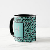 Blaugrüne Tiermuster-personalisierte Tasse (Vorderseite Links)