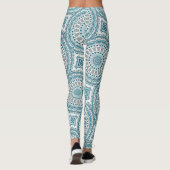 Blaugrüne und Beige abstrakte Mandala-Muster Leggings (Rückseite)