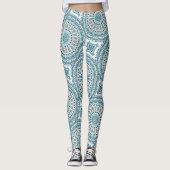 Blaugrüne und Beige abstrakte Mandala-Muster Leggings (Vorderseite)