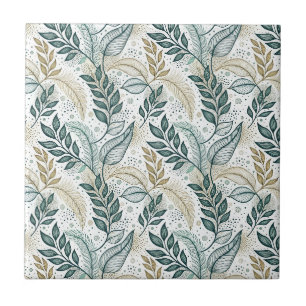 Blaugrüne und beige elegante Blatt botanische Blum Fliese