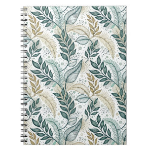 Blaugrüne und beige elegante Blatt botanische Blum Notizblock