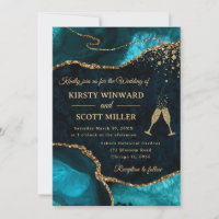 Blaugrüne und goldene Glitter-Achat-Hochzeit