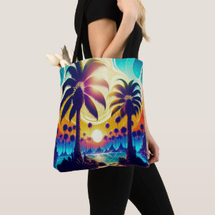 Blaugrüne und goldene Palmen Tasche