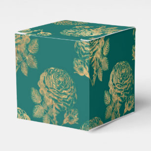 Blaugrüne und goldene Vintage-Rosen Geschenkschachtel