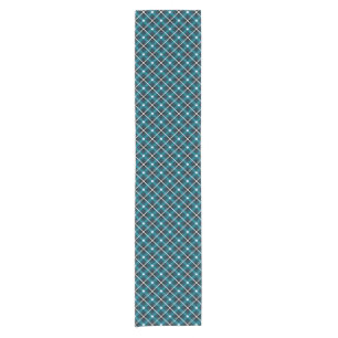 Blaugrüne und marineblaue geometrische Gitterstruk Kurzer Tischläufer