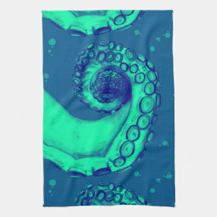 Blaugrüne und marineblaue nautische Oktopus-Tentak Küchentuch