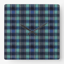 Blaugrüne und marineblaue Tartan-Karo-Wanduhr