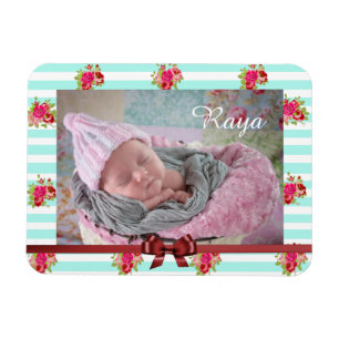 Blaugrüne und Rosa Florale Vintage-Druck-Foto-Magn Magnet