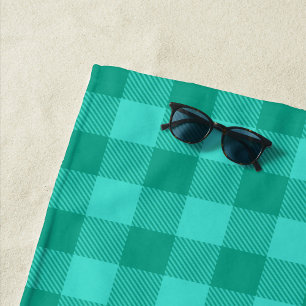 Blaugrüne und Türkis gestreifte Karo-Design Strandtuch
