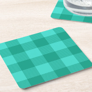 Blaugrüne und Türkis Gingham Karo Design Rechteckiger Pappuntersetzer