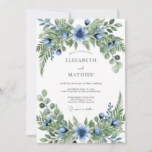 Blaugrüne üppige botanische Hochzeit Einladung