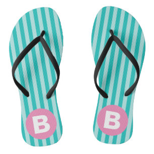 Blaugrüne Vertikal gestreifte rosa Kreis-Monogramm Badesandalen