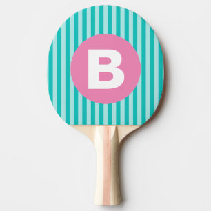 Blaugrüne Vertikalgestreifte Rosa Kreis-Monogramm Tischtennis Schläger