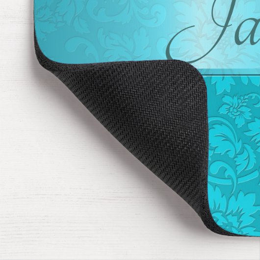 Blaugrüne Vintage Blütendamasken Mousepad (Ecke)