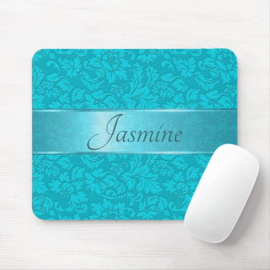 Blaugrüne Vintage Blütendamasken Mousepad (Mit Mouse)