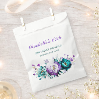 Blaugrüne, violette und goldene Blumen-Faux-Folien Geschenktütchen