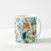Blaugrüne Wasserfarbe Weihnachtselemente Muster Kaffeetasse (VorderseiteRechts)