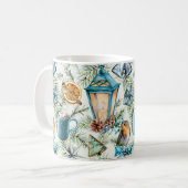 Blaugrüne Wasserfarbe Weihnachtselemente Muster Kaffeetasse (Vorderseite Links)