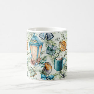 Blaugrüne Wasserfarbe Weihnachtselemente Muster Kaffeetasse