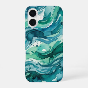 Blaugrüne Wasserfarben-Abstraktion Ozean iPhone 16 Hülle