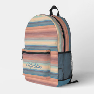 Blaugrüne Wasserfarbenstreifen Pfirsich Orange Bedruckter Rucksack