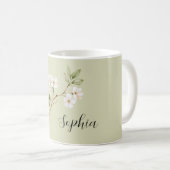 Blaugrüne Weiße Blumen Personalisiert Kaffeetasse (VorderseiteRechts)