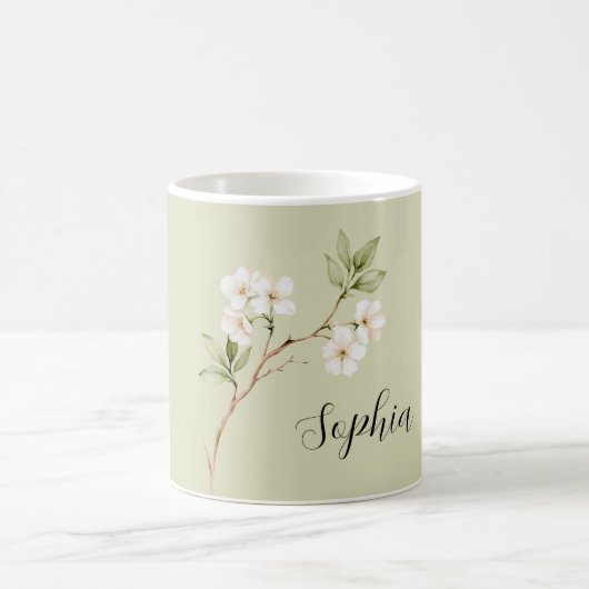 Blaugrüne Weiße Blumen Personalisiert Kaffeetasse (Mittel)