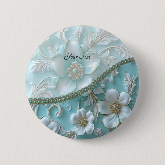 Blaugrüne weiße Blumenknopf Button (Vorderseite)