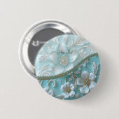 Blaugrüne weiße Blumenknopf Button (Vorne & Hinten)
