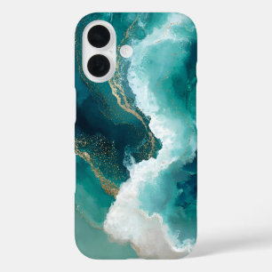 Blaugrüne, weiße und goldene Marmor-Hülle Case-Mat iPhone 16 Hülle