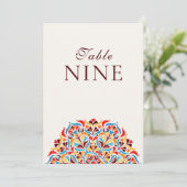 Blaugrüne Whimsical Blumen Hochzeit Tischnummer (Stehend Vorderseite)