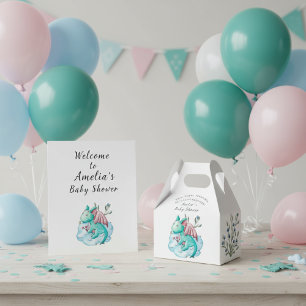 Blaugrüner Aquarell-Drache Baby Shower Fantasie Geschenkschachtel