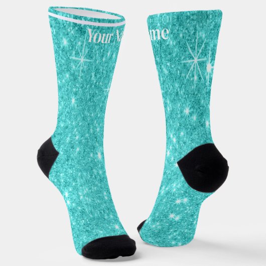 Blaugrüner Glitter | Benutzerdefinierter Name Socken (Gewinkelt)