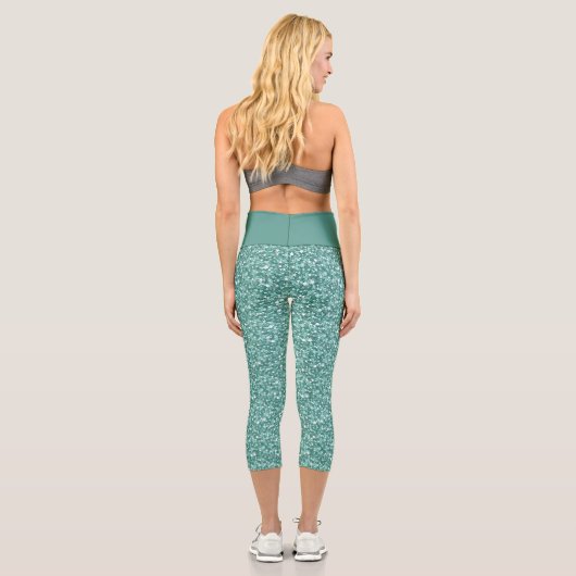 Blaugrüner Glitzer Capri Leggings (Rückseite)