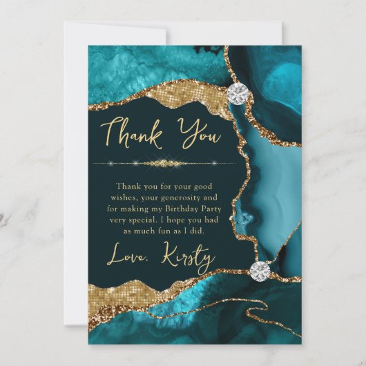 Blaugrüner Gold Achat Geode Geburtstag Dankeskarte (Vorderseite)