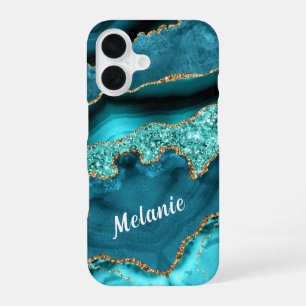 Blaugrüner Goldglitter-iPhone-Etu mit individuelle iPhone 16 Hülle