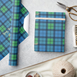 Blaugrüner Karo-Tartan mit individuellem Pseudo-Go Geschenkpapier