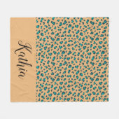 Blaugrüner Leopardenprint Tan Editable Name Fleecedecke (Vorderseite (Horizontal))