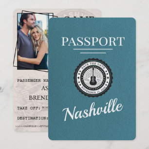 Blaugrüner Nashville Reisepass Termin vormerken Save The Date