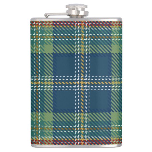 Blaugrüner schottischer Tartan-Karo Flachmann (Vorderseite)