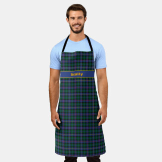 Blaugrüner Tartan mit dem Text Schürze