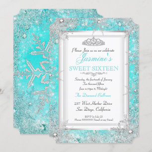 Blaugrünes Aqua-Silber-Winter-Wunderland Sweet 16 Einladung