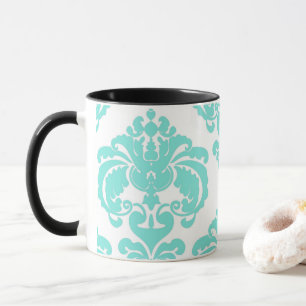 Blaugrünes Aqua und weißes elegantes Chic-Damaskus Tasse