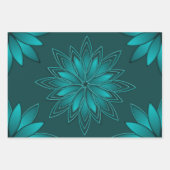 Blaugrünes Blatt-Mandala-Design auf dunklem Cyan Geschenkpapier Set (Vorderseite)