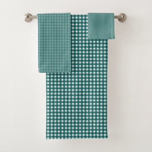Blaugrünes Gingham-Karo-Festtagsmuster Badhandtuch Set (Insitu)