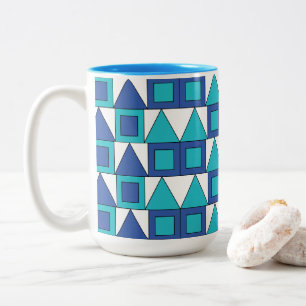 Blaugrünes Quadrat Dreieck Geometrisch  Zweifarbige Tasse